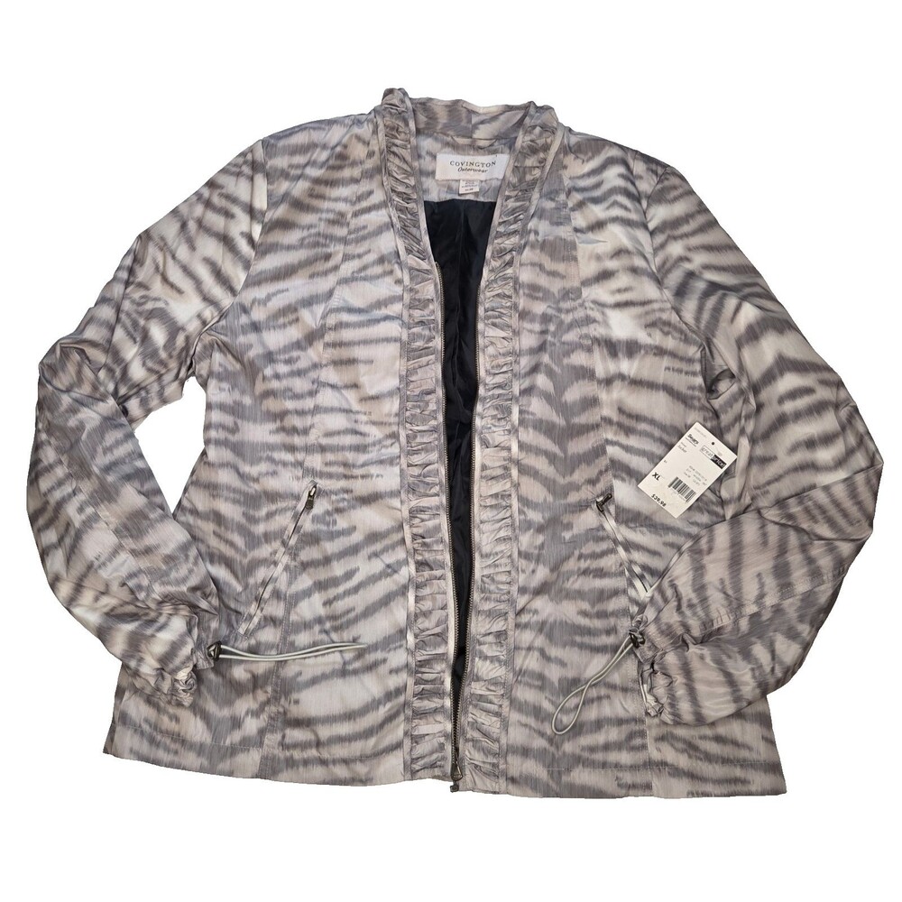 NWT Vtg Covington Outerwear Zebra Stripe Ruffle Jacket Womens XL Sears Deadstock